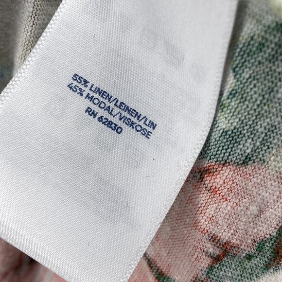 LANDS END Top Womens L 14-16 Floral Beach Blouse 3/4 Sleeve Linen Blend Cream - Picture 8 of 11